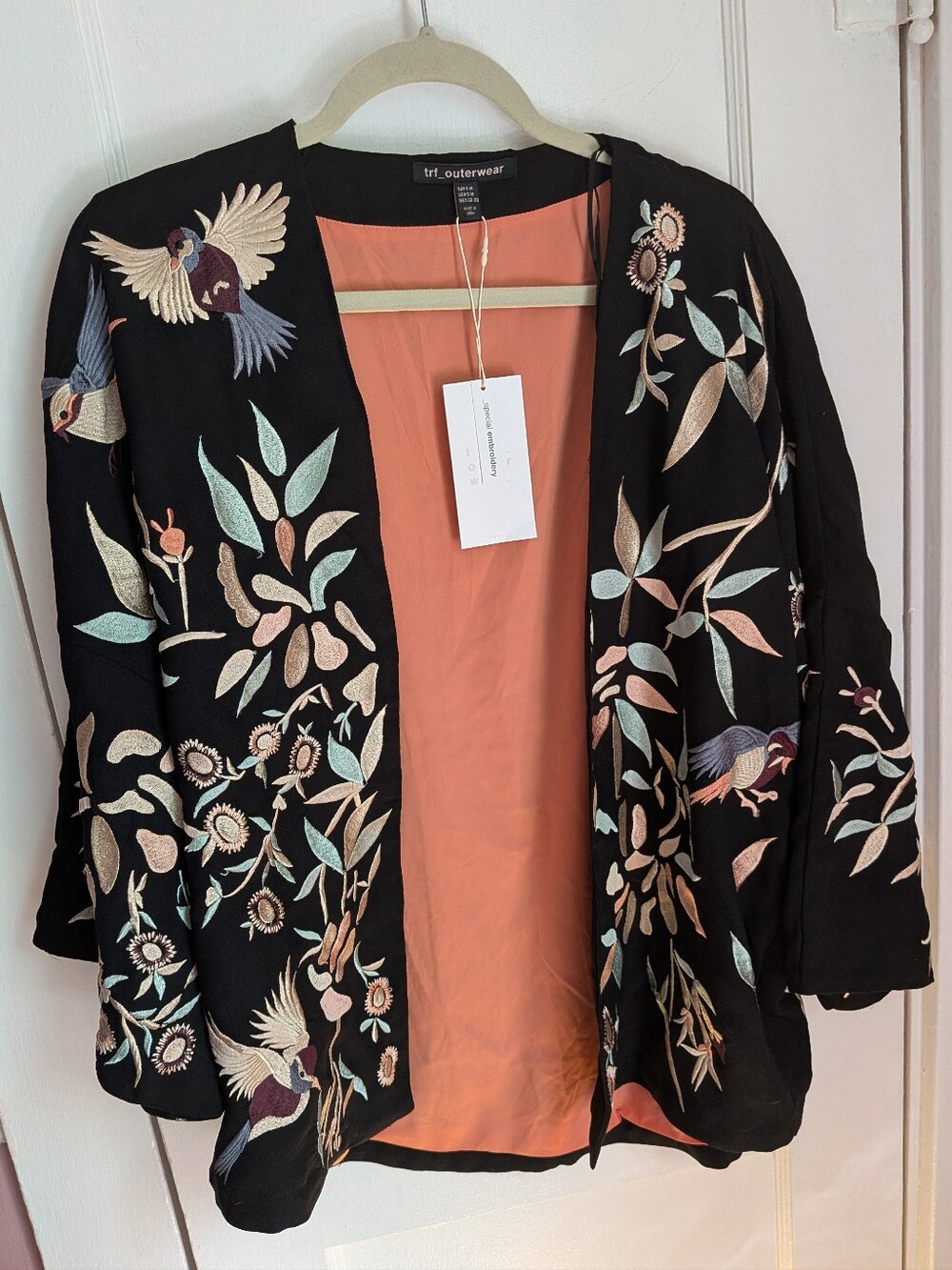 NWT Zara Oversized Black Floral Birds Butterfly Embroidered Kimono S/M